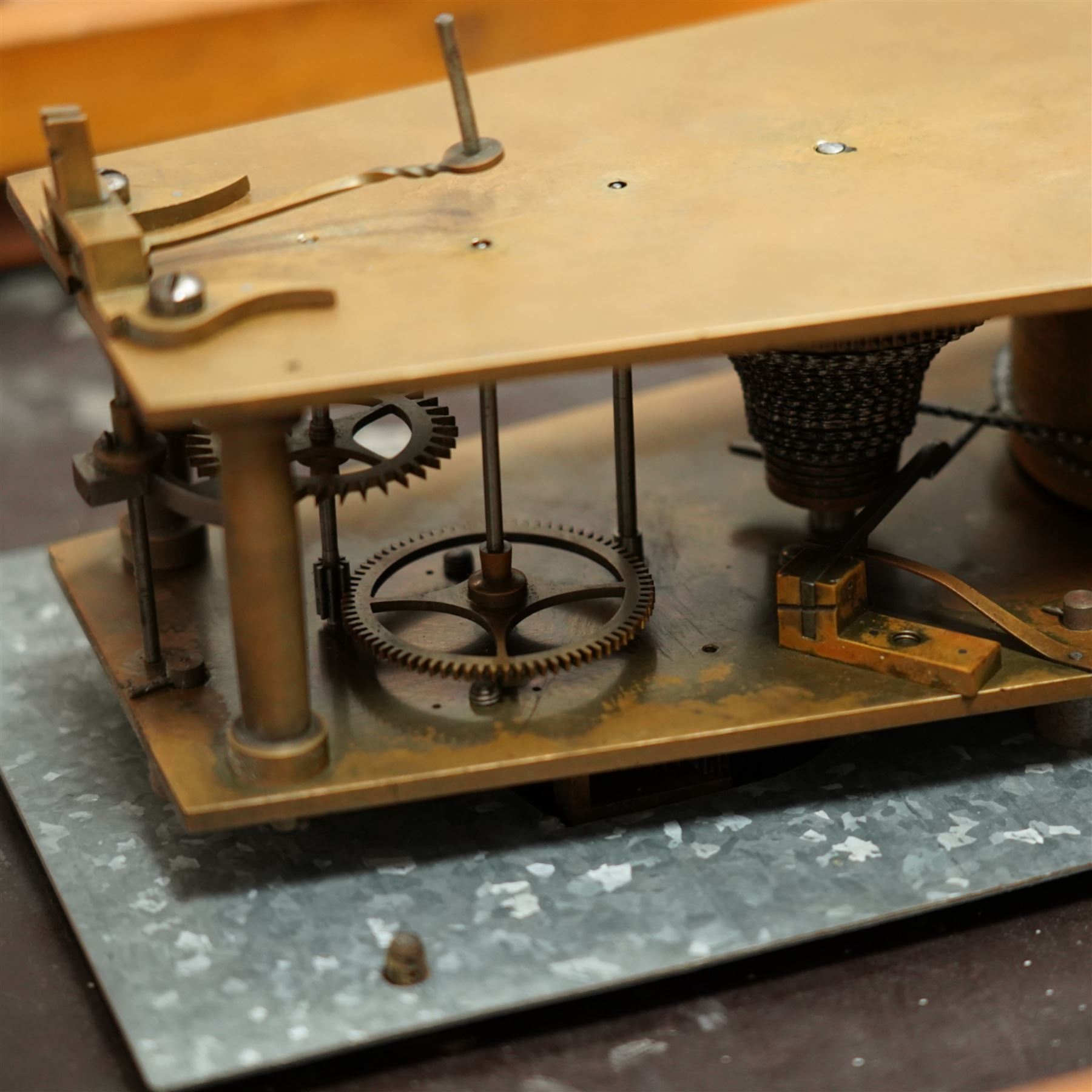 English-Large early 20th century 8-day fusee wall clock, 17 inch painted dial inscribed 