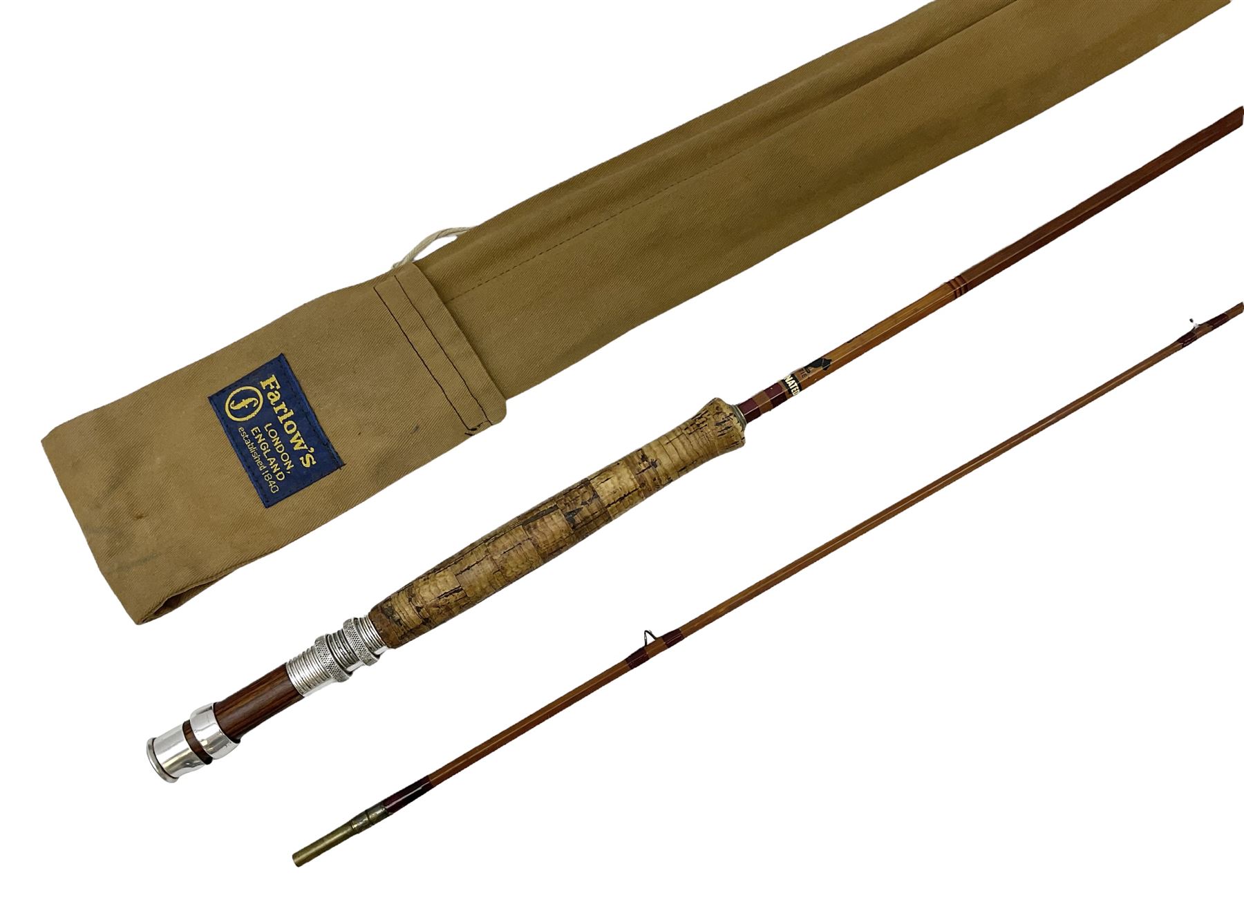 'The Scottie' 9ft 6inch split cane two piece fly fishing rod, housed in a Farlow's London rod bag