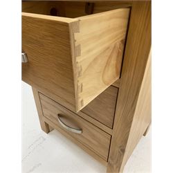 Light oak bedside chest, three drawers, style supports 