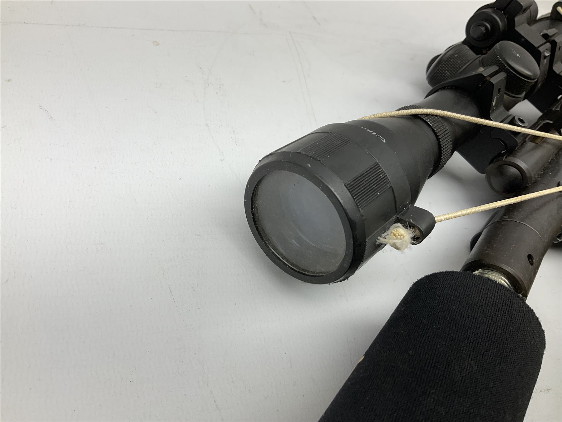 Crosman .22 air rifle with gas cylinder, model AS2250, with bolt action, skeleton stock, moderator and Hawke 4x32 telescopic sight with infra red facility, serial no.803B11493, L88.5cm