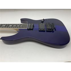 2015 Japanese Caparison Dellinger Prominence hand made boutique rock guitar in spectrum blue with clock inlays and Scaller tremolo; serial no.3200018; L100cm; in fitted case with certificate, registration card, tools etc