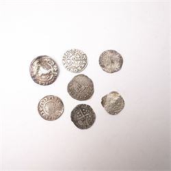 Collection of approximately twenty British hammered silver coins including Henry VI penny, Edward II penny, Commonwealth half-groat etc. (22)