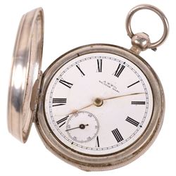 Silver AWW & Co Waltham Mass open faced pocket watch with subsidiary seconds dial, hallmarked