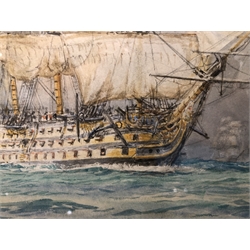  William Lionel Wyllie (British 1851-1931): 'HMS Victory at Sea', watercolour signed and titled, label dated 21st July 1928 verso 35cm x 25cm Provenance: with Appleby Brothers, William IV Street, London label verso  