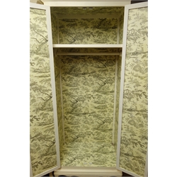  Pair of cream finish two door wardrobes, with panel doors on cabriole legs, each W81cm, H197cm, D50cm (2)  