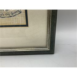 Boer War cotton handkerchief printed with portraits of Lord Roberts and Queen Victoria with a map of Southern Africa and Kipling's The Absent Minded Beggar, framed, handkerchief 44.5 x 43cm