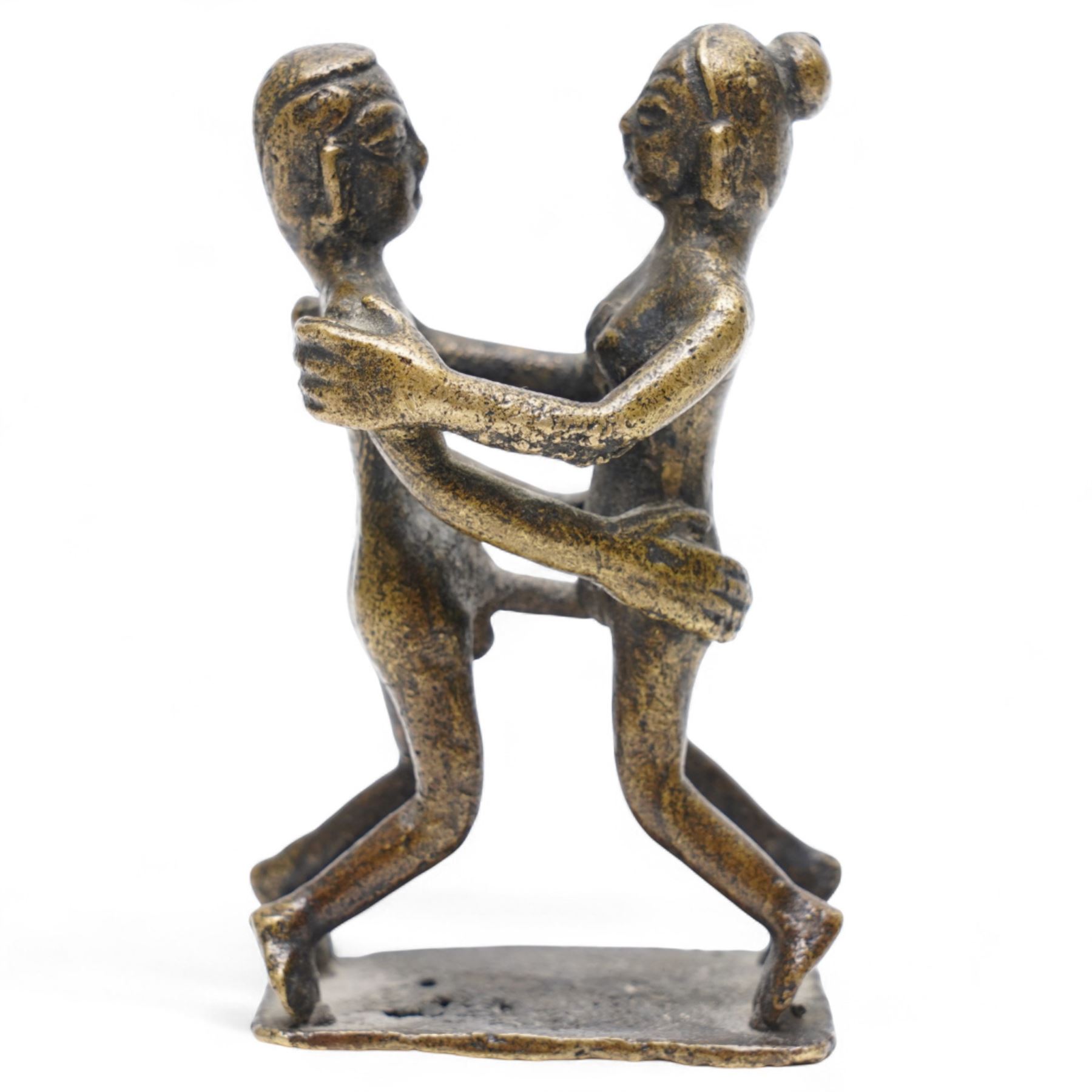 Three Indian school Kama Sutra style erotic bronze figures, H9cm