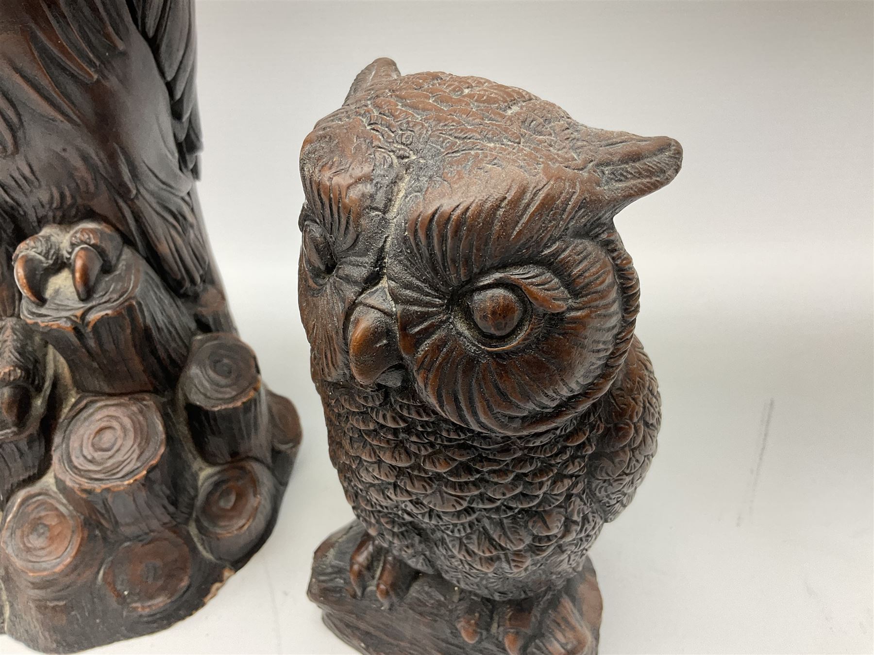 Three Priory Castings composite figures of owls, largest example H40cm