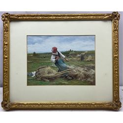 After Julien Dupré (French 1851–1910): ‘The Haymakers’, gouache signed with monogram CG 24cm x 33cm