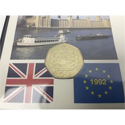 United Kingdom Queen Elizabeth II dual dated 1992 1993 fifty pence coin cover