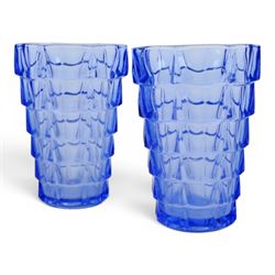 Pair of VLG Lausitzer, Gent blue glass vases, together with a pair of green glass vases, largest H21cm