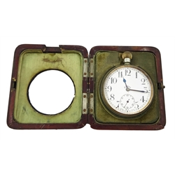 Swiss Argentan Goliath 8 Day nickel cased pocket watch Goliath, movement stamped brevet 33236, in silver mounted case with stand hallmarked