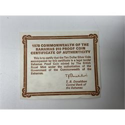 Two Commonwealth of the Bahamas 1978 ten dollar silver coins, both cased with certificates