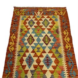 Chobi kilim multi-coloured geometric design runner