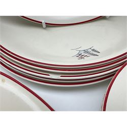 Crown Devon Stockholm patterned tea and dinner wares, to include, five teacups and saucers, milk jug, open sucrier, six dessert plates, six side plates, six dinner plates, serving platter, etc (42)