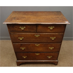  18th century oak chest, two short and three long drawers, bracket supports, W94cm, H106cm, D50cm  