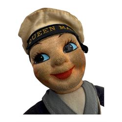 Norah Wellings sailor jollyboy doll with Queen Mary on hat, H20cm