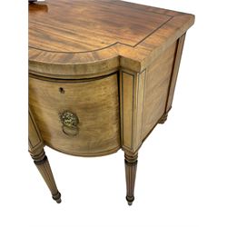 Georgian mahogany sideboard, fitted with single drawer and two cupboards, turned and reeded supports, with lion mask and loop handles