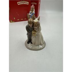 Five Royal Doulton Bunnykins comprising Sundial, Wedding Day, Gladiator, Romeo and Juliet 