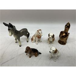 Sylvac blue rabbit no. 1067, green horse no. 1334, jug with squirrel handle no. 1958 (a/f), Royal Doulton dog figure, and other ceramics in one box