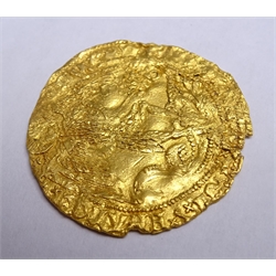  Edward IV gold angel coin, registered on finds.org.uk with the unique ID: YORYM-2CE204, the coin has been professionally flattened/straightened since being recorded  