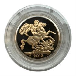Queen Elizabeth II 2018 gold proof full sovereign coin, cased with certificate