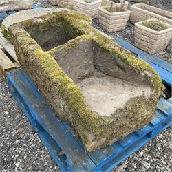 19th century two division stone trough, sloped scoop division - THIS LOT IS TO BE COLLECTED BY APPOINTMENT FROM DUGGLEBY STORAGE, GREAT HILL, EASTFIELD, SCARBOROUGH, YO11 3TX