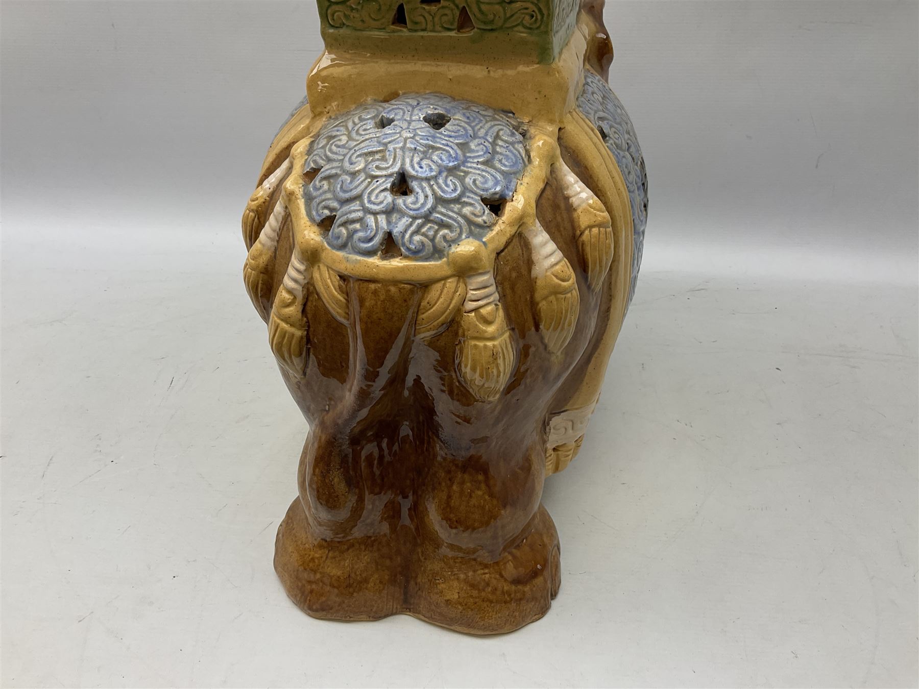 Oriental glazed ceramic elephant garden seat, H41cm