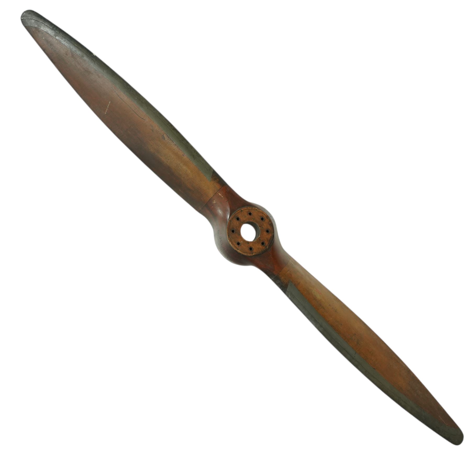  WWII aircraft wooden aircraft propellor with aluminium blade edges, possibly from a De Havilland Gipsy, propellor stamped 