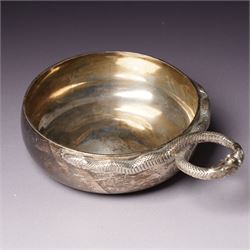 Elizabeth II silver tasse de vin with entwined snake handle London 1960 Maker William Comy...