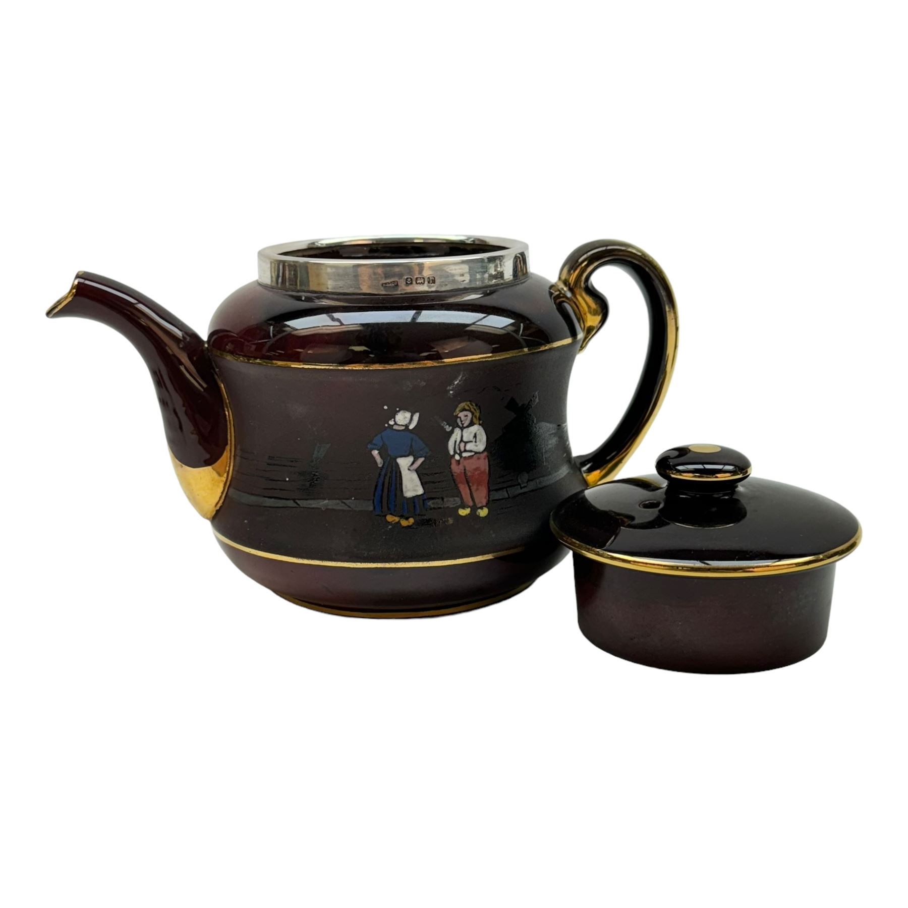 Taylor Tunnicliffe & Co silver mounted seven piece tea service, hallmarked Harold Bushell & Co Ltd, Birmingham 1908 (and other dates), together with a similar example and three silver plate mounted examples (11)