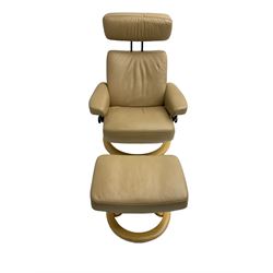Ekornes Stressless - reclining armchair upholstered in latte leather, with footstool