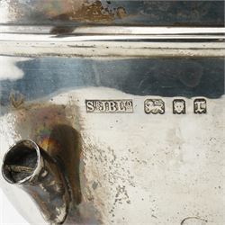 Silver circular teapot on short pedestal foot London 1932 and a glass powder bowl with silver cover Sheffield 1933