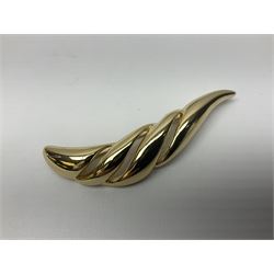 Christian Dior costume jewellery, comprising pair of pearlescent clip on earrings, enamel and paste leaf brooch and a pierced stylised leaf brooch, each stamped Chr.Dior Germany and in original boxes