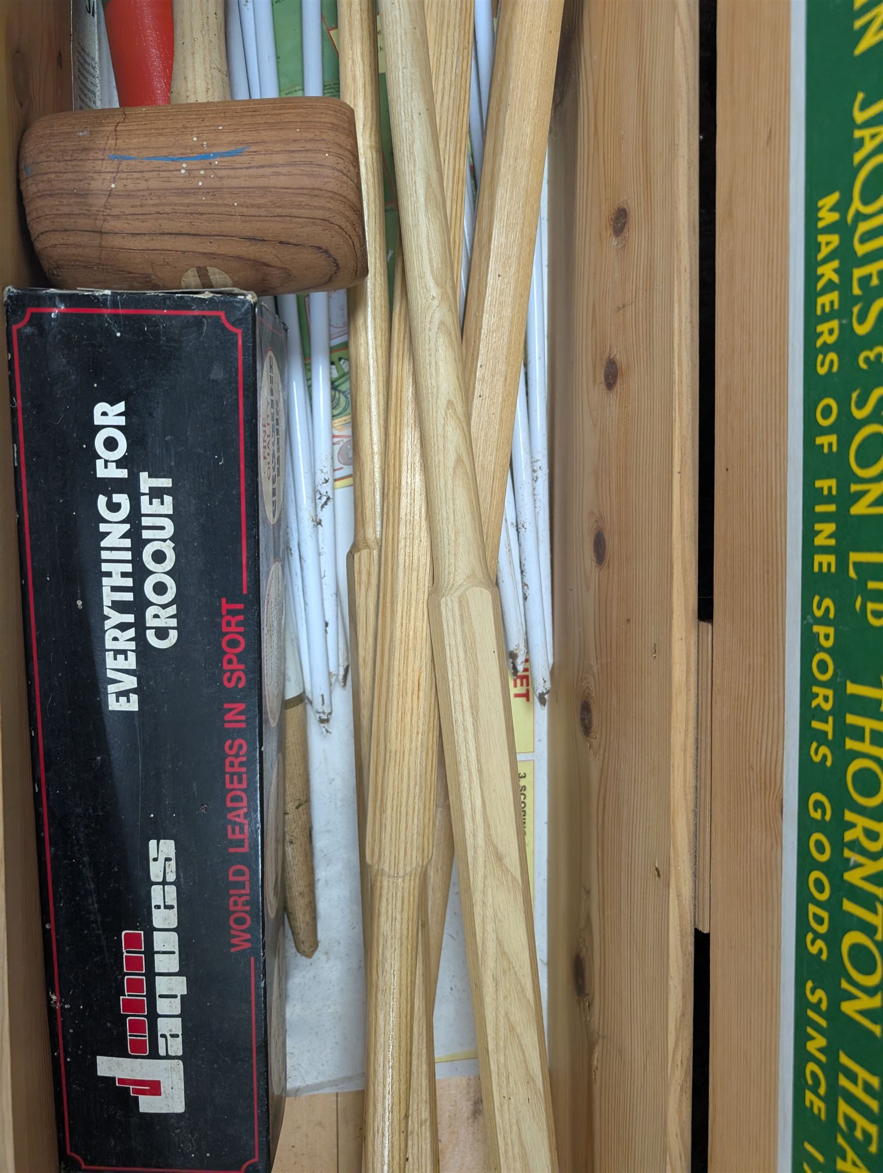 Jaques croquet set, with four mallets, stakes and balls in wooden carry case