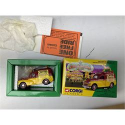Corgi Showman's Range - thirteen die-cast models comprising 06601, 09901, 12601, 15901, 16101, 16501, 16502, 21701, 24401, 24801, 27602, 27801 and 31012 (Boxing Set); together with Corgi Classics No.31702 ERF Box Van, Showman's Caravan and VW Van; all boxed (14)