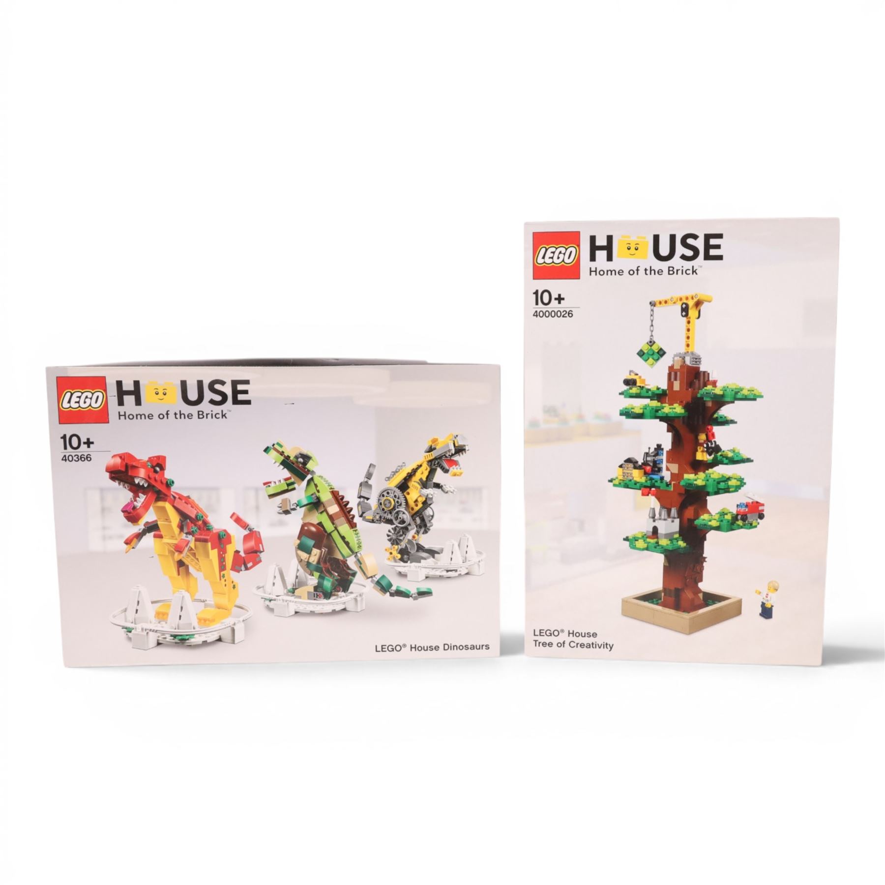 Two Lego sets, comprising Lego House Dinosaurs no. 40366 and  Lego House Tree of Creativity no. 4000026, both within sealed boxes