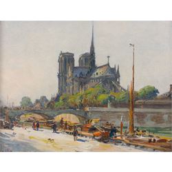 Gustave Madelain (French 1867-1944): 'Notre Dame de Paris', oil on canvas signed, titled o...