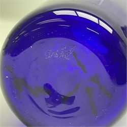 Bristol blue glass jug, together with blue claret jug, saucer, blue cut water jug, and seven matching glasses, water jug H22cm