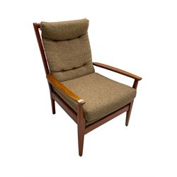 Cintique - mid 20th century teak framed easy chair with upholstered button back seat and back rest, on tapering supports