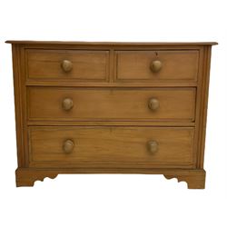 Late 19th century satin walnut chest, two short and two long drawers, bracket feet