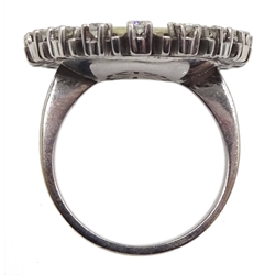 18ct white gold mother of pearl and diamond surround ring, approx 10gm