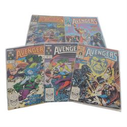 Thirty-five Marvel Bronze Age and later comic books, comprising sixteen 'The Avengers' #263, #274, #275, #276, #277, #278, #279, #281, #283, #285, #289, #291, #294, #295, #296, #297, King Size The Avengers Annual #7, 'Marvel One-Shot Thanos The Final Threat', 'Marvel Premiere Featuring Iron Fist' #24, True Believers 'Wolverine vs Hulk', 'The Thing' #1, four The Invincible Iron Man #59, #63, #71 and #100, eight Marvel Two in One 'The Thing' #2, #6, #11, #12, #18, #46, #50, #62 and #88 and one copy of 'The Sensational She-Hulk #4, mostly bagged
