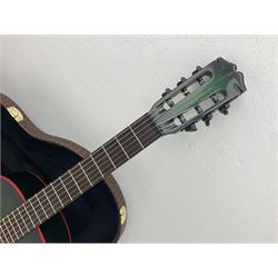 Marlin Classic acoustic guitar model MC1 in green and red L100cm; in simulated reptile skin hard carrying case