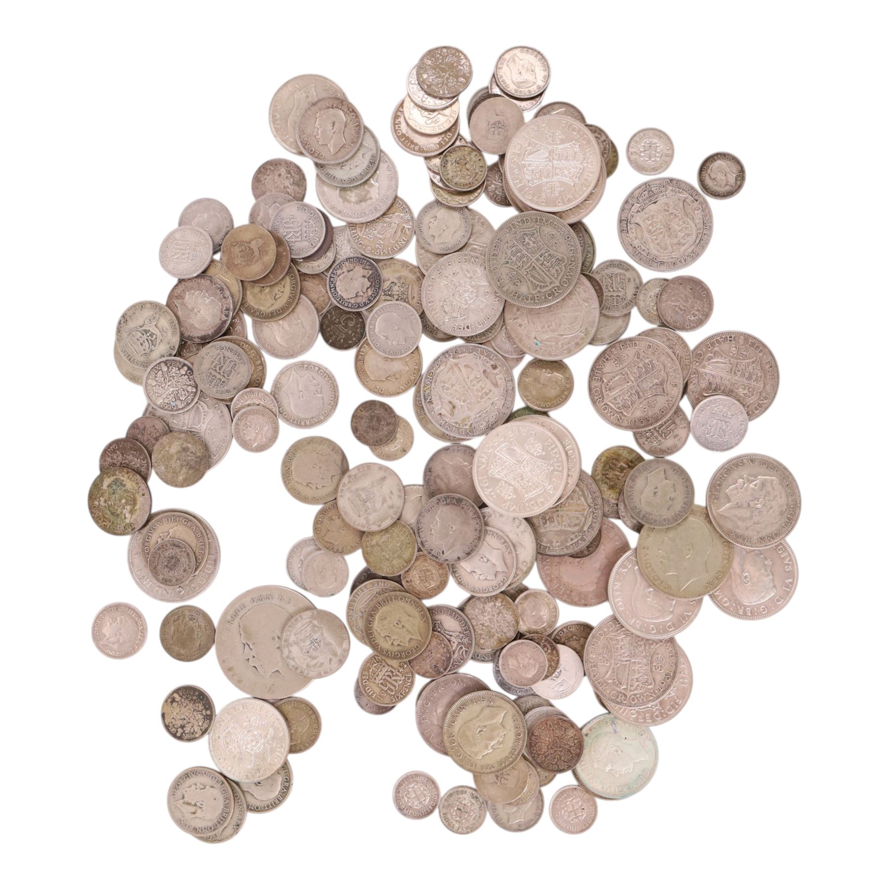 Approximately 890 grams of Great British pre-1947 silver coins