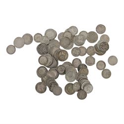 Approximately 163 grams of Great British pre-1920 silver sixpence and threepence coins