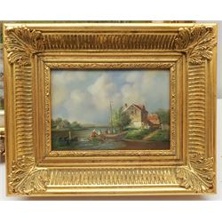 Alan Preece (British 20th century): River Landscape, oil on canvas signed 40cm x 50cm, together with two further continental oils 12cm x 17cm and 30cm x 40cm (3)