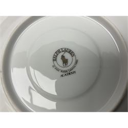 Ralph Lauren Academy pattern tea service for six, comprising tea pot, milk jug, covered sucrier, dessert plates, tea cups and saucers (21)