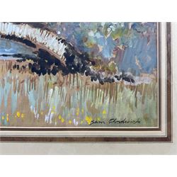 Sam Chadwick (British 1902-1992): Old Stone Bridge and Autumn Trees, gouache signed 51cm x 66cm