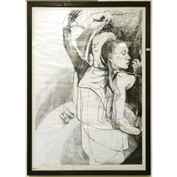 Angela Summers (British Contemporary): 'Red Shoes II', graphite and charcoal, signed and dated '96, 150cm x 104cm